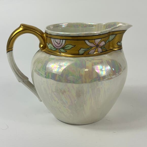 Antique Jean Pouyat Limoges Pitcher 4" Art Deco Glazed Pearlescent 1900s Gold - Picture 3 of 12